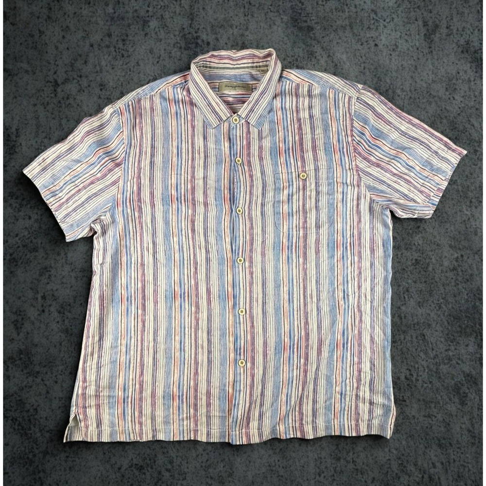 Tommy Bahama Silk Blend Shirt Mens XXL Multicolor Striped Island Zone Resort